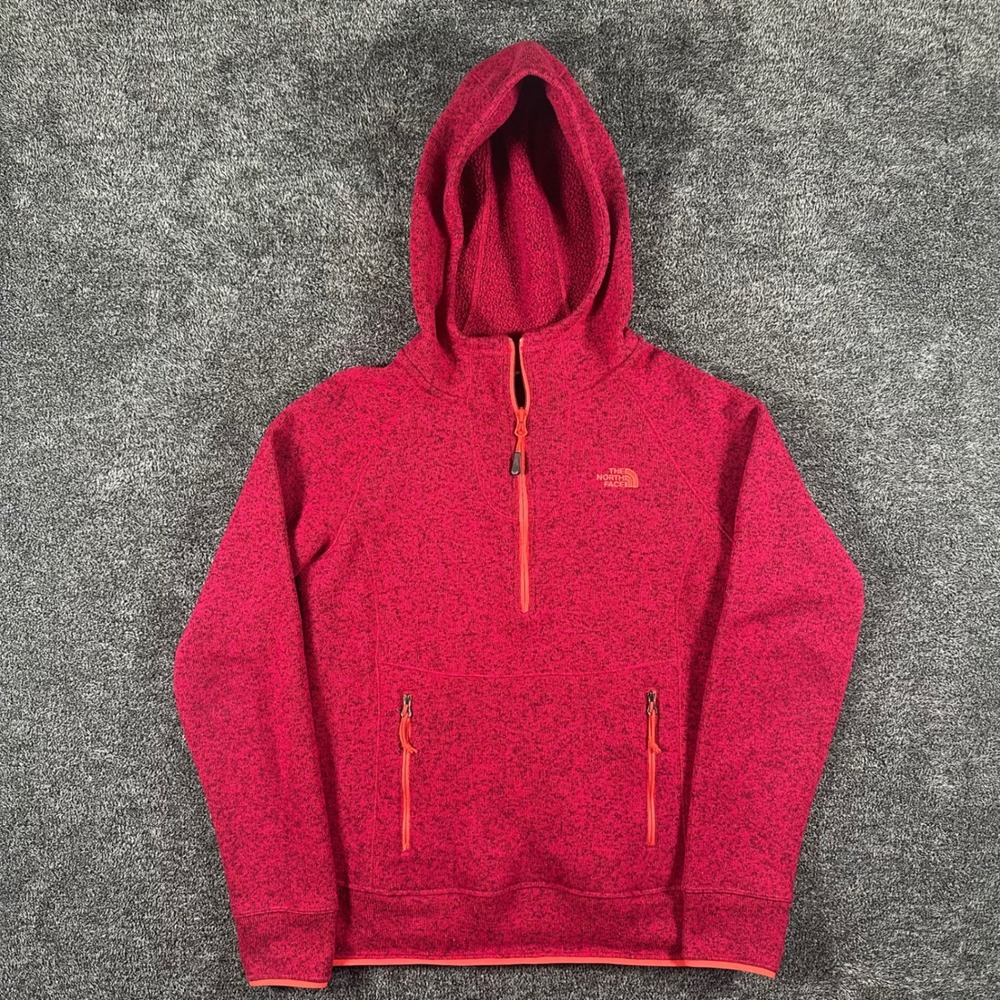 The North Face Pullover Womens M Crescent Hooded Red Heather 1/4 Zip Fleece